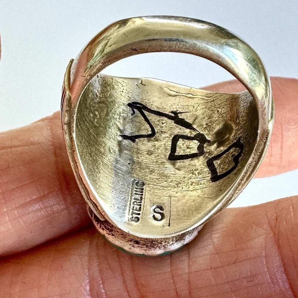 Big Navajo Mens Turquoise‎ Ring Sz 11 Signed Alvery Smith Fans 23g Band Oval